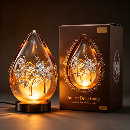 Amber Teardrop Blown Glass Art Table Lamp