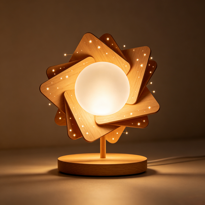 Wooden Starburst Petal Moon Table Lamp